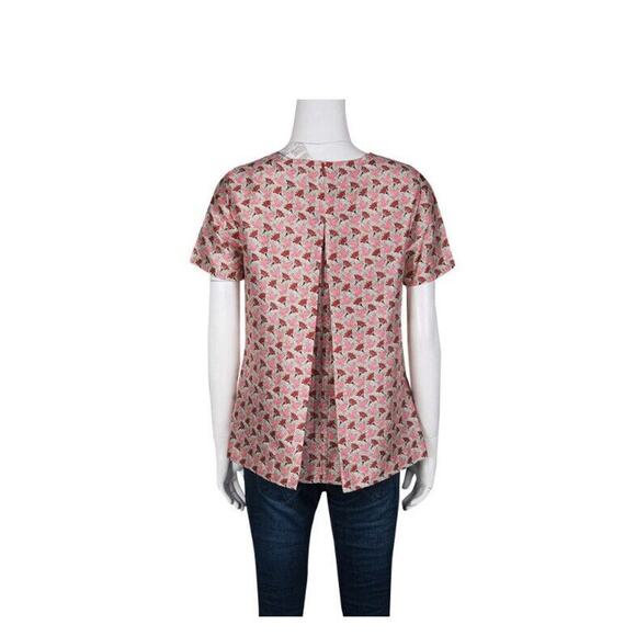 Tory Burch Top Womens Sz 4 Multi Dove Lotus Floral Print Silk Gazar Lined Zip - Picture 4 of 10